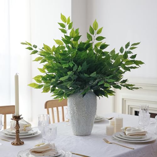 12pcs Artificial Greenery Stems Silk Green Leaves Fake 23in Ficus Garland Spray Plants Faux Greenery Decoration, alternate