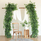 12pcs Artificial Greenery Stems Silk Green Leaves Fake 23in Ficus Garland Spray Plants Faux Greenery Decoration, alternate