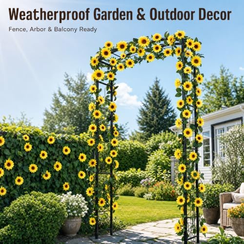 12PCS Artificial Sunflower Garland, 7.5ft/Strand Silk Sunflowers Hanging Vines Flowers with Green Leaves for, alternate view