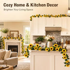 12PCS Artificial Sunflower Garland, 7.5ft/Strand Silk Sunflowers Hanging Vines Flowers with Green Leaves for, alternate view