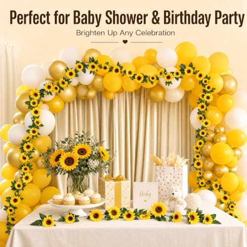 12PCS Artificial Sunflower Garland, 7.5ft/Strand Silk Sunflowers Hanging Vines Flowers with Green Leaves for, alternate view