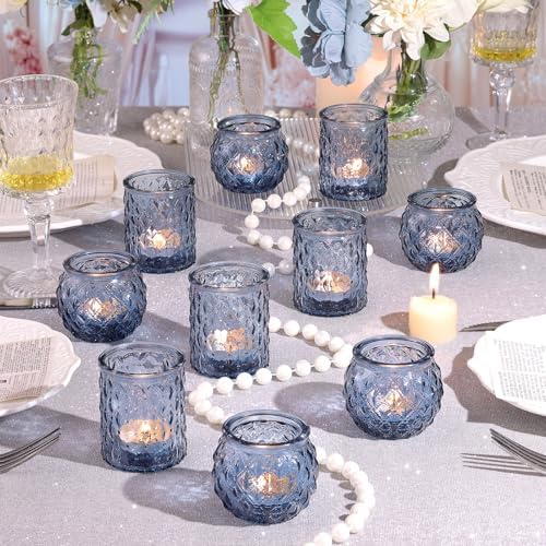 12Pcs Assorted Blue Votive Candle Holders, Tea Lights Candle Holder for Wedding Decor, Blue Candle Holders for, alternate