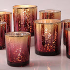 12pcs Assorted Burgundy Votive Candle Holders, Large Mercury Votives in Burgundy+gold