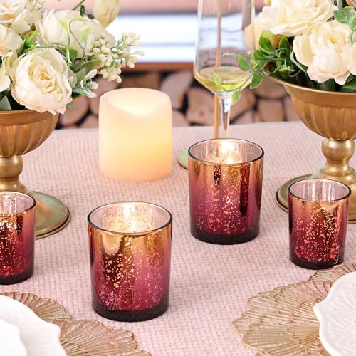 12pcs Assorted Burgundy Votive Candle Holders, Large Mercury Votives in Burgundy+gold, alternate view 2