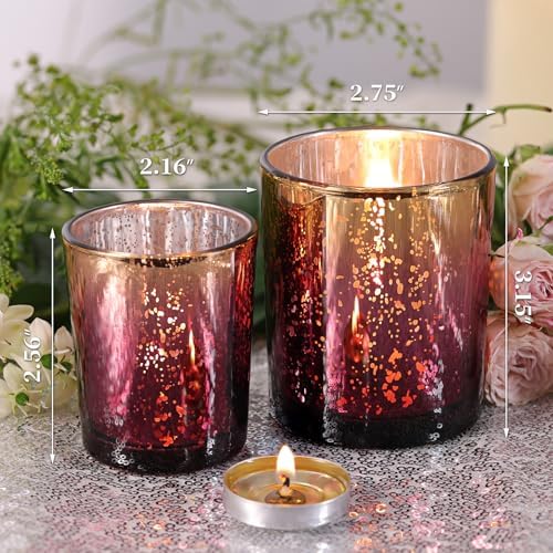 12pcs Assorted Burgundy Votive Candle Holders, Large Mercury Votives in Burgundy+gold, alternate view 3