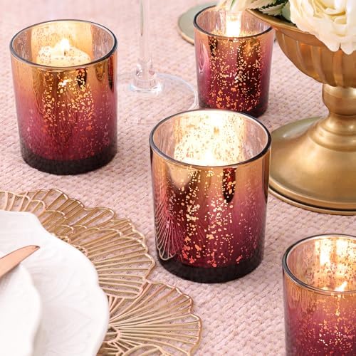 12pcs Assorted Burgundy Votive Candle Holders, Large Mercury Votives in Burgundy+gold, alternate view 4