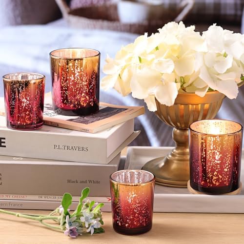 12pcs Assorted Burgundy Votive Candle Holders, Large Mercury Votives in Burgundy+gold, alternate view 6