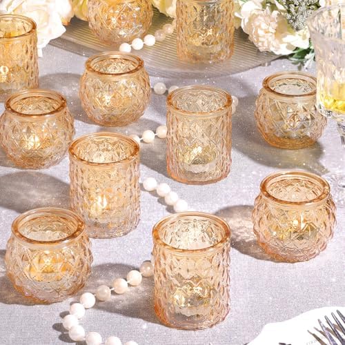 12Pcs Assorted Gold Votive Candle Holders, Tea Light Candle Holder for Table Centerpiece, Gold Candle Holders
