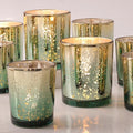 12pcs Assorted Green Votive Candle Holders, 2 Sizes Mercury Votives in Green+gold