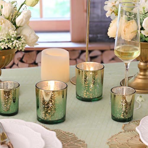 12pcs Assorted Green Votive Candle Holders, 2 Sizes Mercury Votives in Green+gold, alternate view 2