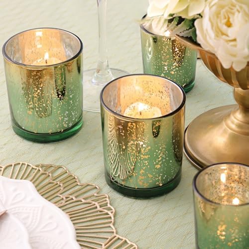 12pcs Assorted Green Votive Candle Holders, 2 Sizes Mercury Votives in Green+gold, alternate view 4