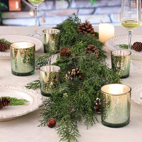 12pcs Assorted Green Votive Candle Holders, 2 Sizes Mercury Votives in Green+gold, alternate view 5