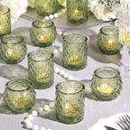 12Pcs Assorted Green Votive Candle Holders, Tea Lights Candle Holder for Table Centerpiece, Green Candle Holders