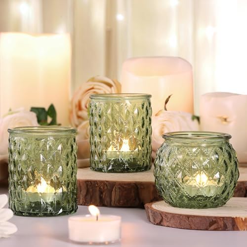 12Pcs Assorted Green Votive Candle Holders, Tea Lights Candle Holder for Table Centerpiece, Green Candle Holders, alternate