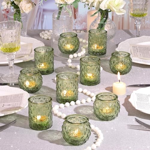 12Pcs Assorted Green Votive Candle Holders, Tea Lights Candle Holder for Table Centerpiece, Green Candle Holders, alternate