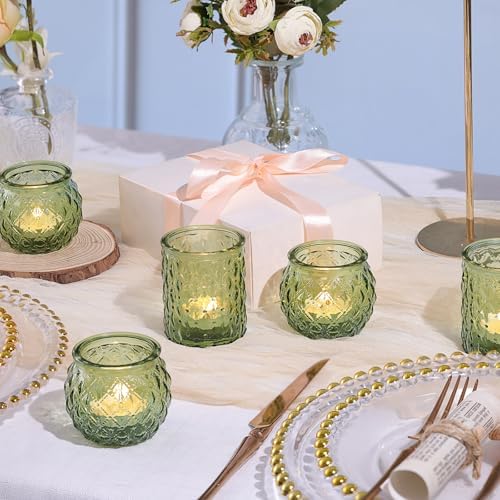 12Pcs Assorted Green Votive Candle Holders, Tea Lights Candle Holder for Table Centerpiece, Green Candle Holders, alternate