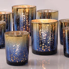 12pcs Assorted Navy Votive Candle Holders, 2 Sizes Mercury Votives in Navy Blue+gold
