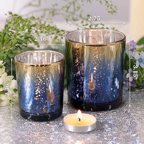 12pcs Assorted Navy Votive Candle Holders, 2 Sizes Mercury Votives in Navy Blue+gold, alternate view 3