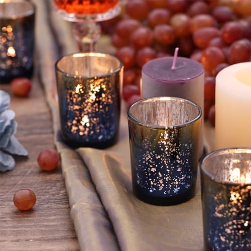 12pcs Assorted Navy Votive Candle Holders, 2 Sizes Mercury Votives in Navy Blue+gold, alternate view 5