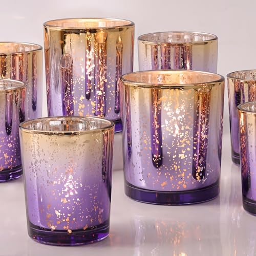 12pcs Assorted Purple Votive Candle Holders, 2 Sizes Mercury Votives in Purple+gold