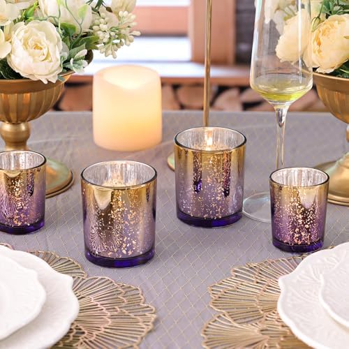 12pcs Assorted Purple Votive Candle Holders, 2 Sizes Mercury Votives in Purple+gold, alternate view 2