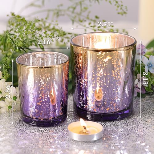 12pcs Assorted Purple Votive Candle Holders, 2 Sizes Mercury Votives in Purple+gold, alternate view 3
