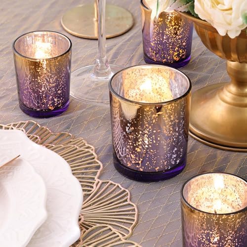 12pcs Assorted Purple Votive Candle Holders, 2 Sizes Mercury Votives in Purple+gold, alternate view 4