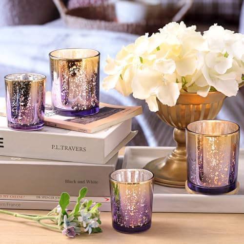 12pcs Assorted Purple Votive Candle Holders, 2 Sizes Mercury Votives in Purple+gold, alternate view 6