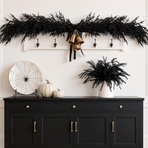 12Pcs Black Norfolk Pine Stems, Real Touch Halloween Christmas Decorations, alternate view 3