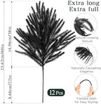 12Pcs Black Norfolk Pine Stems, Real Touch Halloween Christmas Decorations, alternate view 4