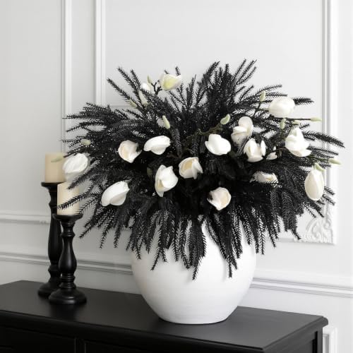 12Pcs Black Norfolk Pine Stems, Real Touch Halloween Christmas Decorations, alternate view 5