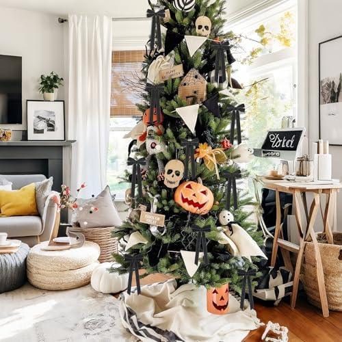12Pcs Black Velvet Ribbon Bows Halloween Tree Decorations,5in x 10in Christmas Ornaments for Tree Home Party, alternate view