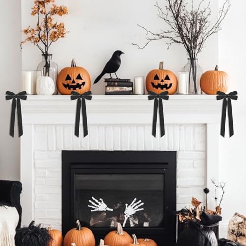 12Pcs Black Velvet Ribbon Bows Halloween Tree Decorations,5in x 10in Christmas Ornaments for Tree Home Party, alternate view
