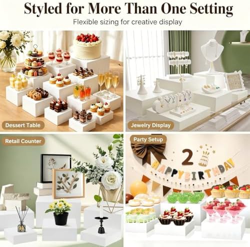 12Pcs Buffet Risers with Mini Sign and Maker Serving Tongs, White Acrylic Food Display Stand, for Buffet Table, alternate