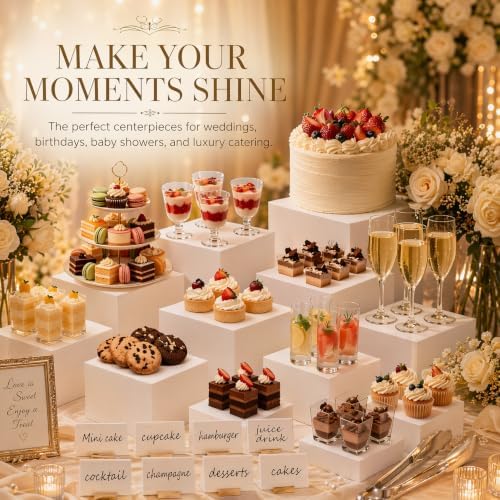 12Pcs Buffet Risers with Mini Sign and Maker Serving Tongs, White Acrylic Food Display Stand, for Buffet Table, alternate