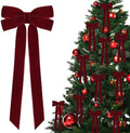 12Pcs Burgundy Velvet Ribbon Bows Christmas Tree Decorations,5in x 10in Xmas Ornaments for Tree Home Party Front