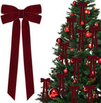 12Pcs Burgundy Velvet Ribbon Bows Christmas Tree Decorations,5in x 10in Xmas Ornaments for Tree Home Party Front