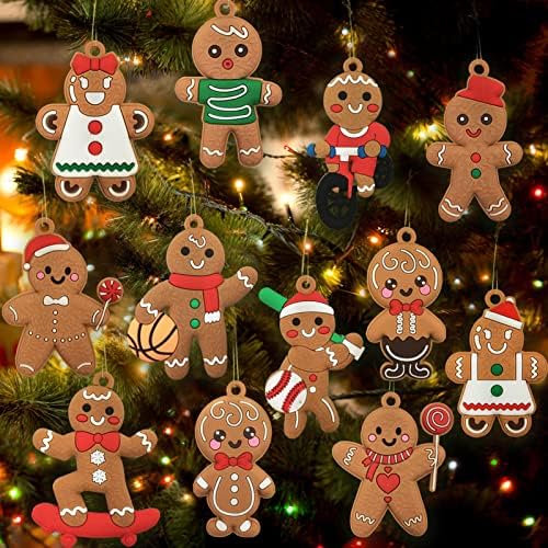 12pcs Christmas Gingerbread Man Ornaments for Christmas Tree Decorations Assorted Plastic Gingerbread Figurines