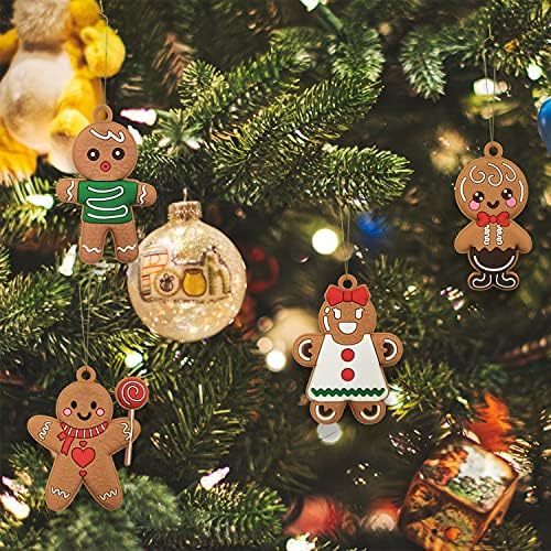 12pcs Christmas Gingerbread Man Ornaments for Christmas Tree Decorations Assorted Plastic Gingerbread Figurines, alternate