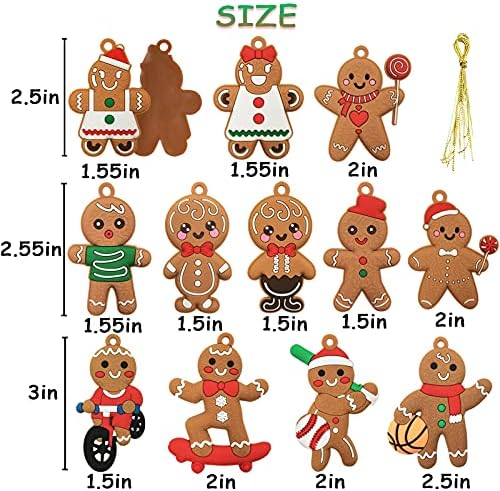 12pcs Christmas Gingerbread Man Ornaments for Christmas Tree Decorations Assorted Plastic Gingerbread Figurines, alternate