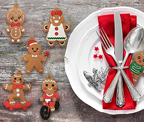 12pcs Christmas Gingerbread Man Ornaments for Christmas Tree Decorations Assorted Plastic Gingerbread Figurines, alternate