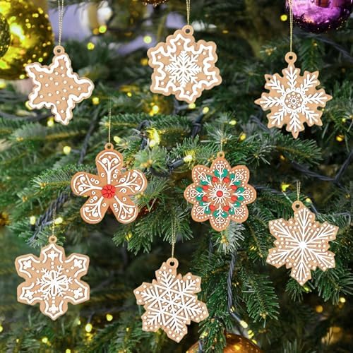12Pcs Christmas Gingerbread Snowflake Ornaments for Tree Rustic Brown Silicone Christmas Ginger Bread Hanging