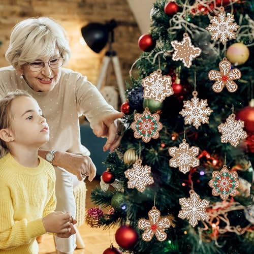 12Pcs Christmas Gingerbread Snowflake Ornaments for Tree Rustic Brown Silicone Christmas Ginger Bread Hanging, alternate view