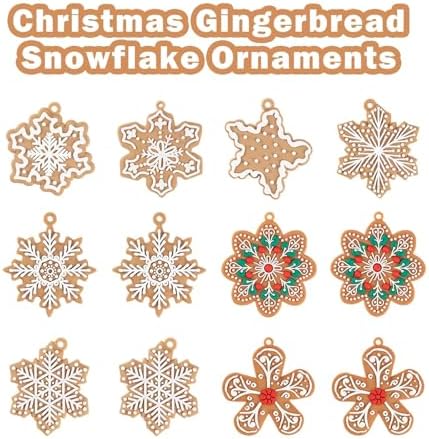 12Pcs Christmas Gingerbread Snowflake Ornaments for Tree Rustic Brown Silicone Christmas Ginger Bread Hanging, alternate view