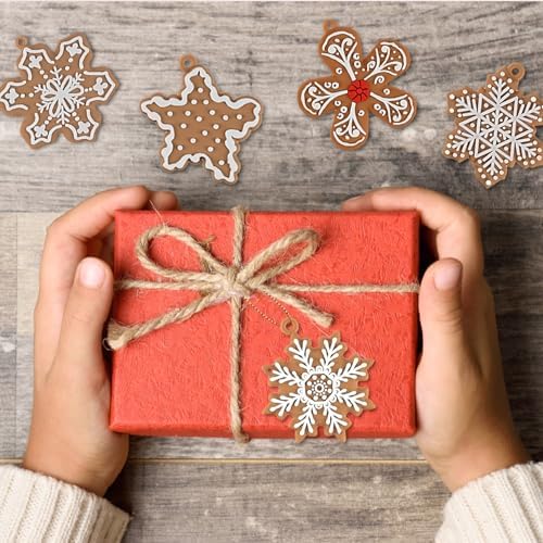 12Pcs Christmas Gingerbread Snowflake Ornaments for Tree Rustic Brown Silicone Christmas Ginger Bread Hanging, alternate view