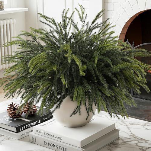 12Pcs Christmas Norfolk Pine Stems, 24'' Real Touch Branches Greenery Picks