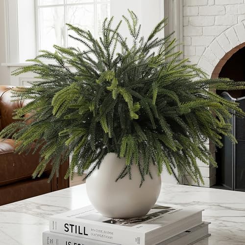 12Pcs Christmas Norfolk Pine Stems, 24'' Real Touch Branches Greenery Picks, alternate view 3