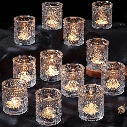 12PCS Clear Votive Candle Holders - Glass Tea Lights Candle Holder in Clear