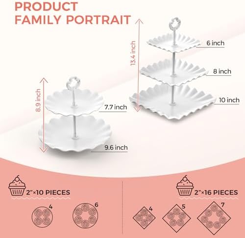 12Pcs Dessert Table Display Set, Cupcake Stand, 3-Tier Cup Cake Tower Stands & 2-Tiered Cake Holder, Treat Food, alternate