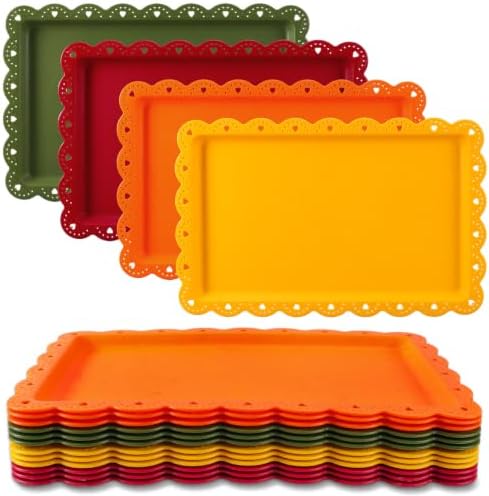 12Pcs Fall Plastic Serving Tray Red Orange Green Yellow Rectangle Dessert Display Tray Autumn Serving Food